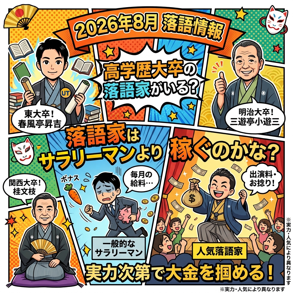 2026年８月,高学歴,稼ぐ,春風亭昇吉,三遊亭小遊三,桂文枝