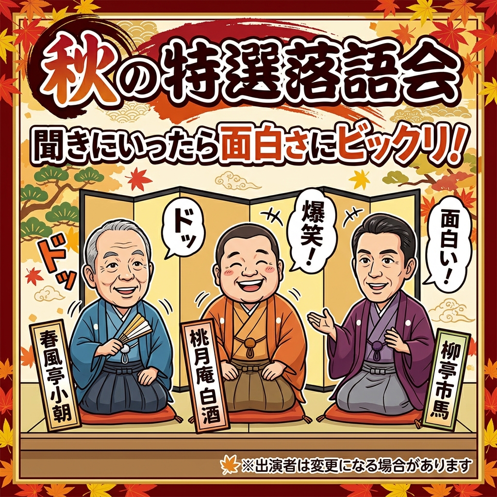 秋の特選落語会,春風亭小朝,桃月庵白酒,柳亭市馬